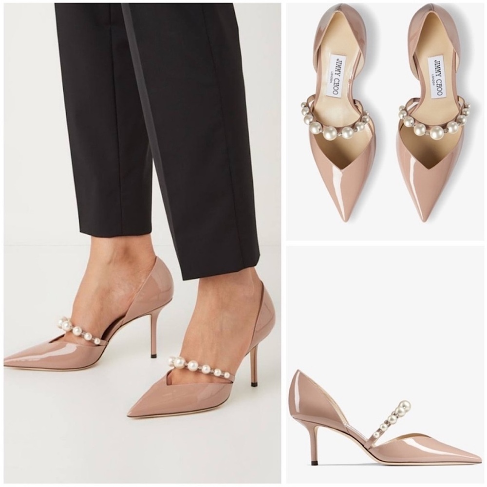 Like New Jimmy Choo Aurelie 65 Ballet Pink Pumps with Pearl Embellishments